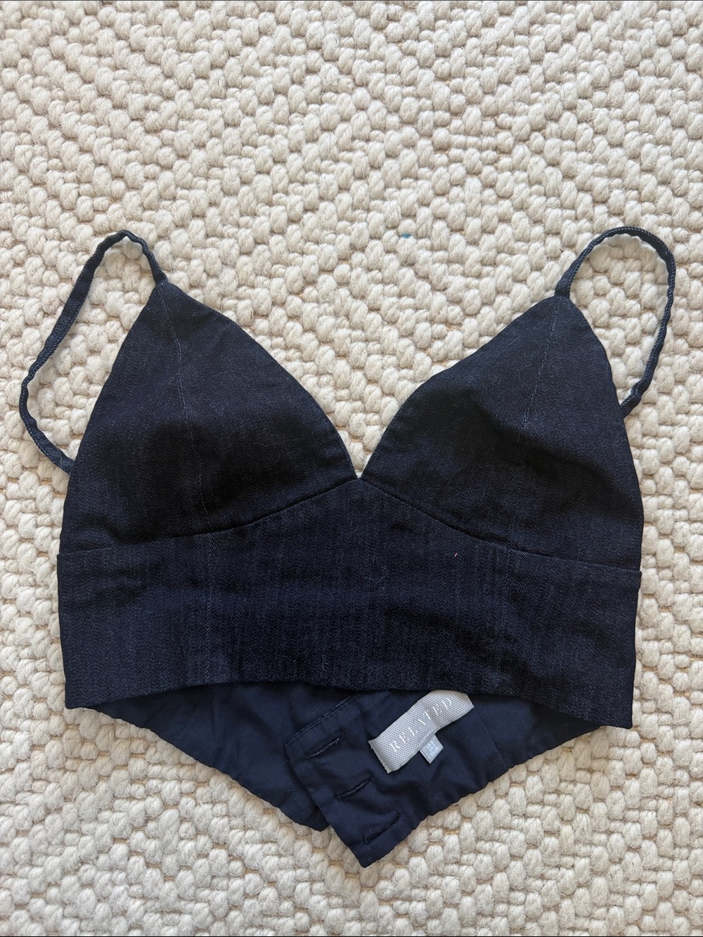 Dark Denin Crop Bralette with Thin Straps